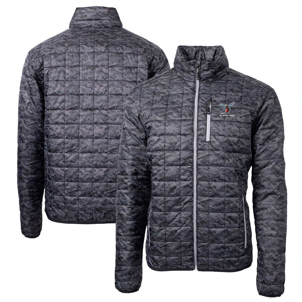 Men's Cutter & Buck Black Delaware State Hornets Rainier Primaloft Eco Full-Zip Hooded Jacket