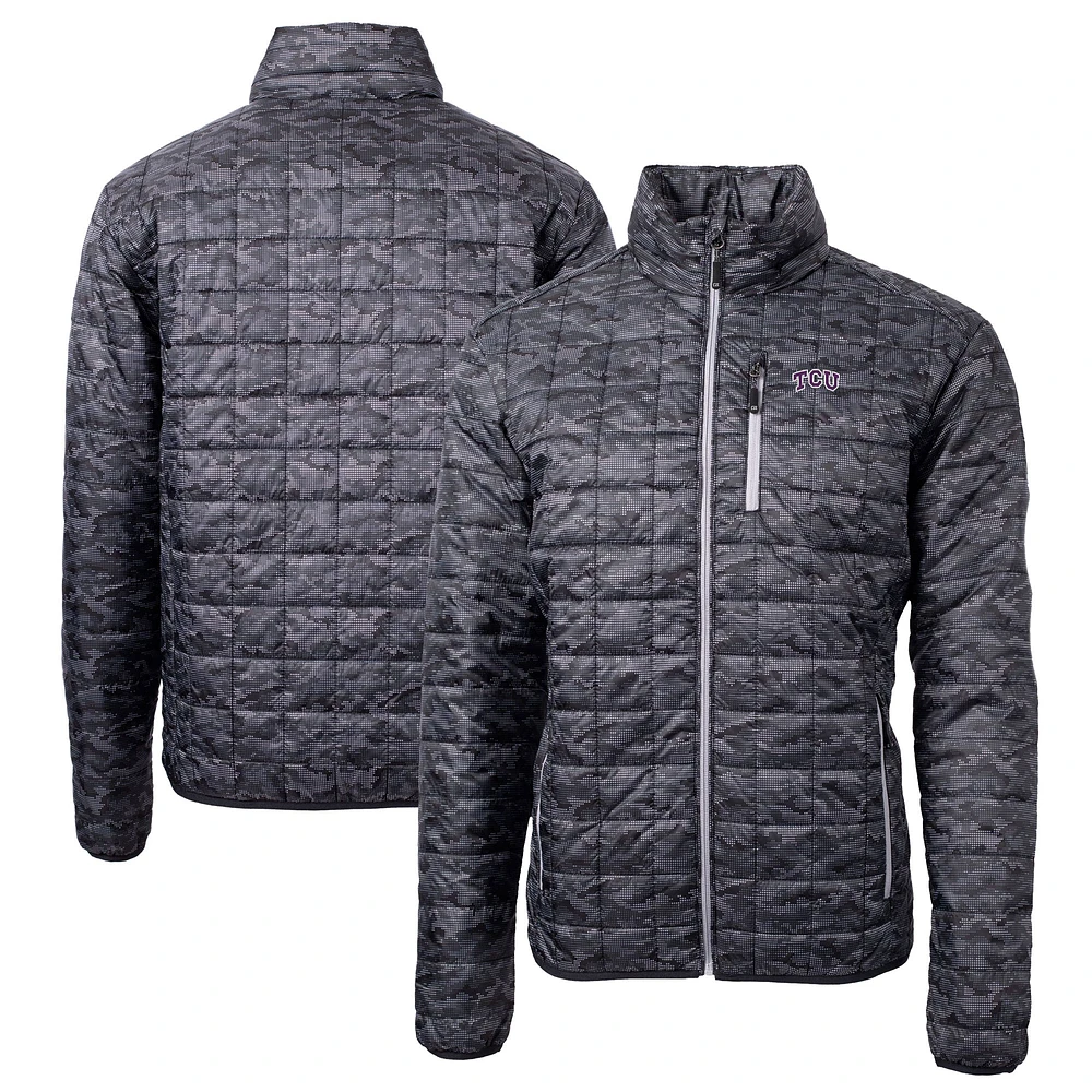 Men's Cutter & Buck Black TCU Horned Frogs Rainier Primaloft Eco Full-Zip Hooded Jacket