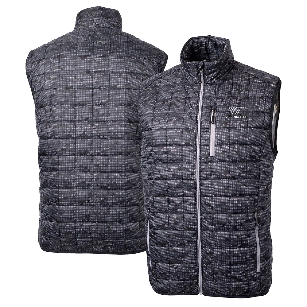 Men's Cutter & Buck Black Virginia Tech Hokies Rainier PrimaLoft Eco Insulated Printed Full-Zip Puffer Vest