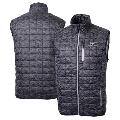 Men's Cutter & Buck  Black Virginia Tech Hokies Rainier PrimaLoft Eco Insulated Printed Full-Zip Puffer Vest