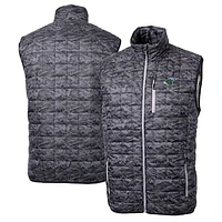 Men's Cutter & Buck  Black Tulane Green Wave Rainier PrimaLoft Eco Insulated Printed Full-Zip Puffer Vest