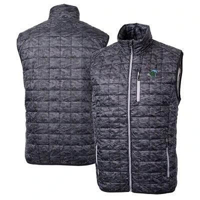 Men's Cutter & Buck  Black Tulane Green Wave Rainier PrimaLoft Eco Insulated Printed Full-Zip Puffer Vest