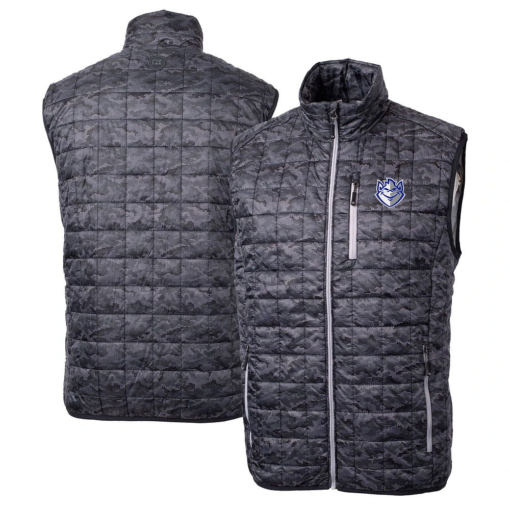 Men's Cutter & Buck  Black Saint Louis Billikens Rainier PrimaLoft Eco Insulated Printed Full-Zip Puffer Vest
