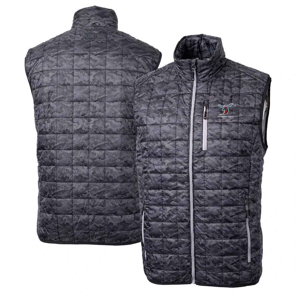 Men's Cutter & Buck Black Delaware State Hornets Rainier PrimaLoft Eco Insulated Printed Full-Zip Puffer Vest