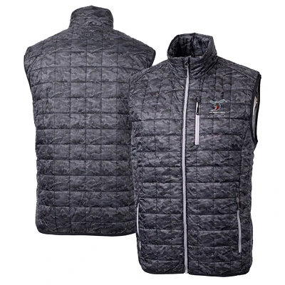 Men's Cutter & Buck  Black Delaware State Hornets Rainier PrimaLoft Eco Insulated Printed Full-Zip Puffer Vest