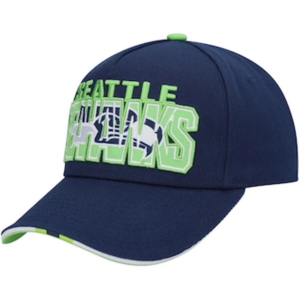 Youth College Navy Seattle Seahawks On Trend Precurved A-Frame Snapback Hat