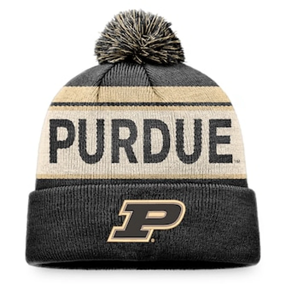 Men's Top of the World Black Purdue Boilermakers Prime Cuffed Knit Hat with Pom