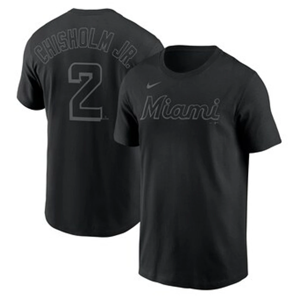 Men's Nike Jazz Chisholm Jr. Black Miami Marlins Pitch Name & Number T-Shirt