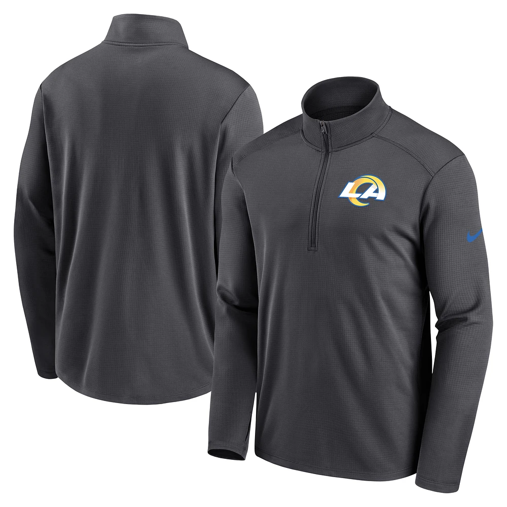 Men's Nike Anthracite Los Angeles Rams Logo Pacer Performance Half-Zip Jacket