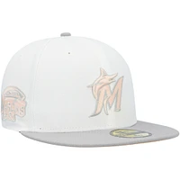 Men's New Era White/Gray Miami Marlins Marlins Park Side Patch Peach Undervisor 59FIFTY Fitted Hat