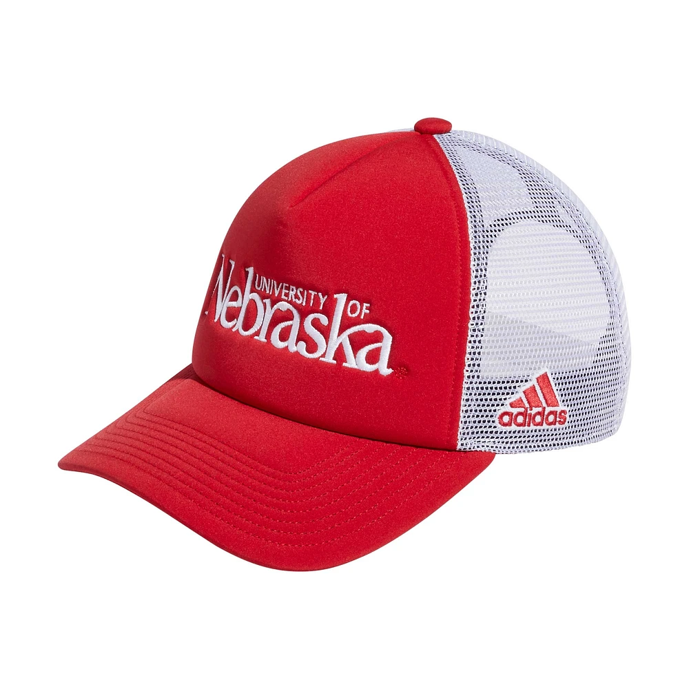 Men's adidas Scarlet/White Nebraska Huskers Foam Trucker Snapback Hat