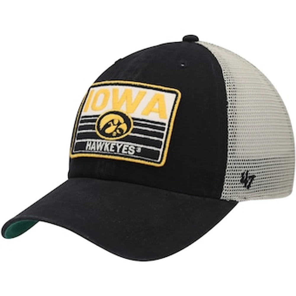 Men's '47 Black/Natural Iowa Hawkeyes Four Stroke Clean Up Trucker Snapback Hat