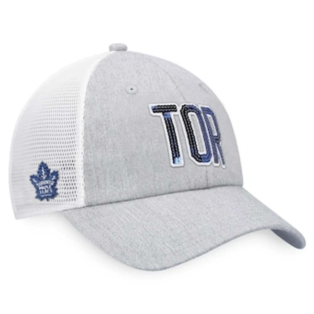 Women's  Fanatics Heather Gray/White Toronto Maple Leafs Iconic Glimmer Trucker Snapback Hat