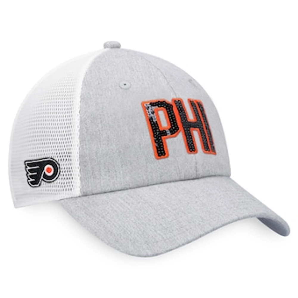 Women's  Fanatics Heather Gray/White Philadelphia Flyers Iconic Glimmer Trucker Snapback Hat