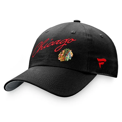 Women's Fanatics Black Chicago Blackhawks True Classic Retro Script Adjustable Hat