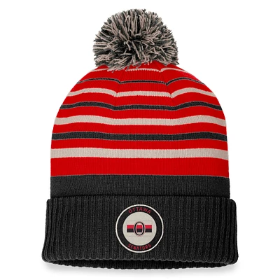 Men's Fanatics Black/Red Ottawa Senators True Classic Retro Cuffed Knit Hat with Pom