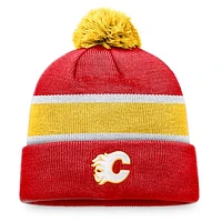 Men's Fanatics Red/Yellow Calgary Flames Breakaway Cuffed Knit Hat with Pom