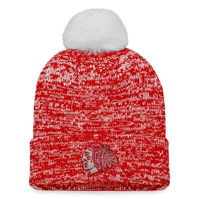 Women's Fanatics Red Chicago Blackhawks Glimmer Cuffed Knit Hat with Pom