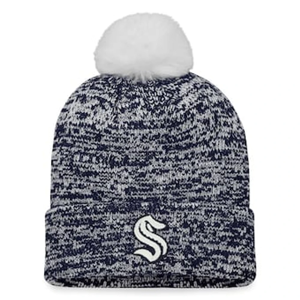 Women's Fanatics Deep Sea Blue Seattle Kraken Glimmer Cuffed Knit Hat with Pom