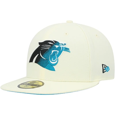 Men's New Era Cream Carolina Panthers Chrome Color Dim 59FIFTY Fitted Hat