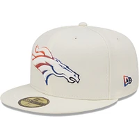 Men's New Era Cream Denver Broncos Chrome Color Dim 59FIFTY Fitted Hat