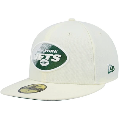 Men's New Era Cream York Jets Chrome Color Dim 59FIFTY Fitted Hat
