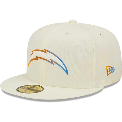 Men's New Era Cream Los Angeles Chargers Chrome Color Dim 59FIFTY Fitted Hat