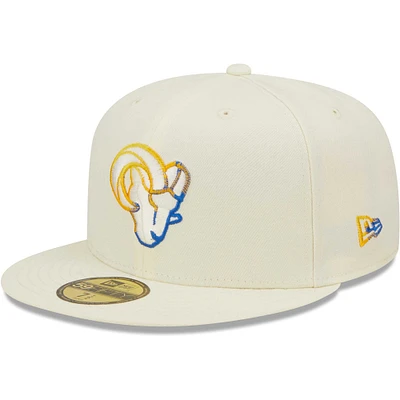 Men's New Era Cream Los Angeles Rams Chrome Color Dim 59FIFTY Fitted Hat