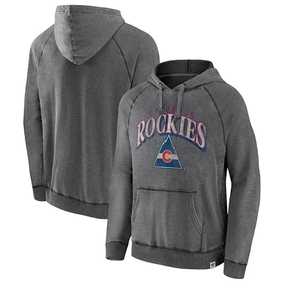 Men's Fanatics Gray CO Rockies Heritage Broken Ice Washed Raglan Pullover Hoodie