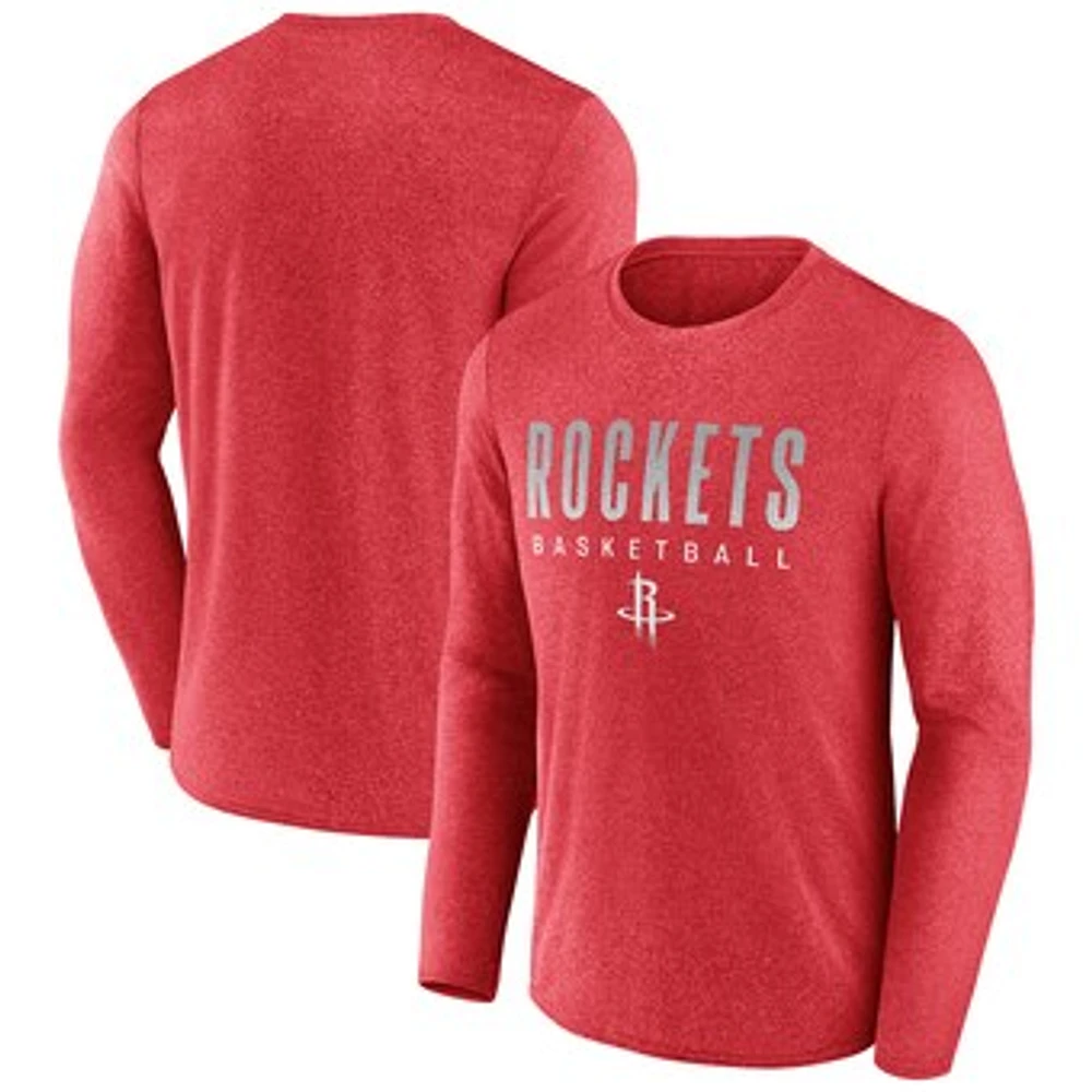 Men's Fanatics Heathered Red Houston Rockets Where Legends Play Iconic Practice Long Sleeve T-Shirt