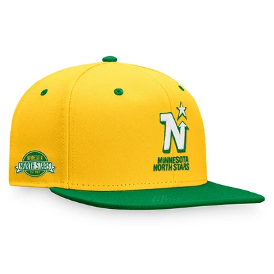 Men's Fanatics Gold/Kelly Green Minnesota North Stars Iconic Heritage Two-Tone Panel Fitted Hat