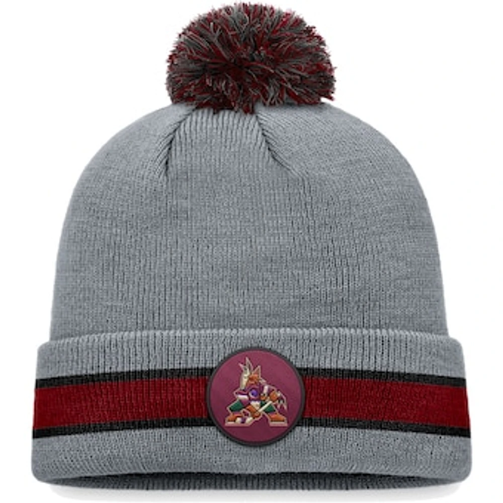 Men's Fanatics Heather Gray Arizona Coyotes Cuffed Knit Hat with Pom