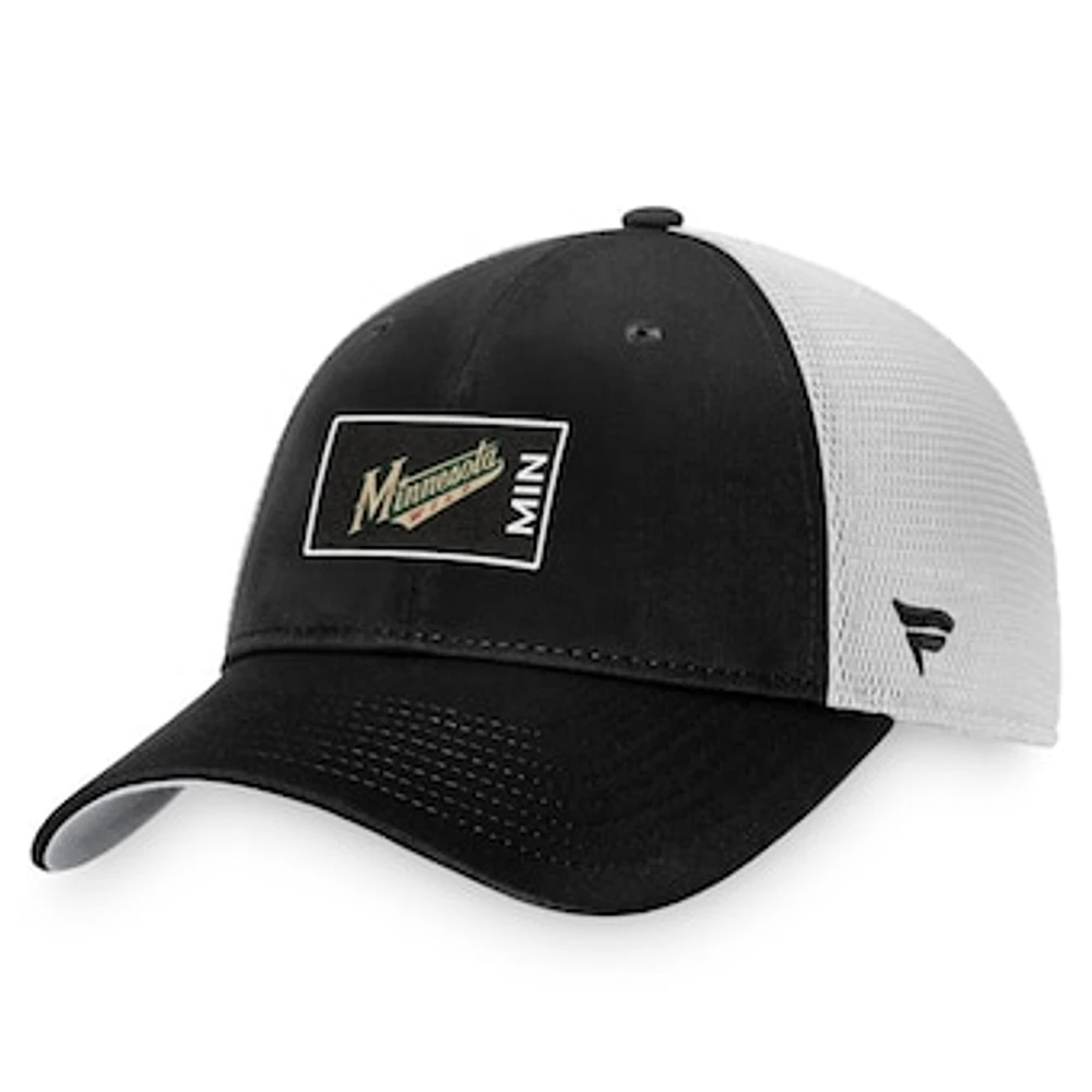 Men's Fanatics Black/White Minnesota Wild Authentic Pro Trucker Snapback Hat