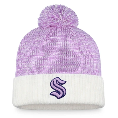 Men's Fanatics Purple/White Seattle Kraken 2021 Hockey Fights Cancer Cuffed Knit Hat with Pom