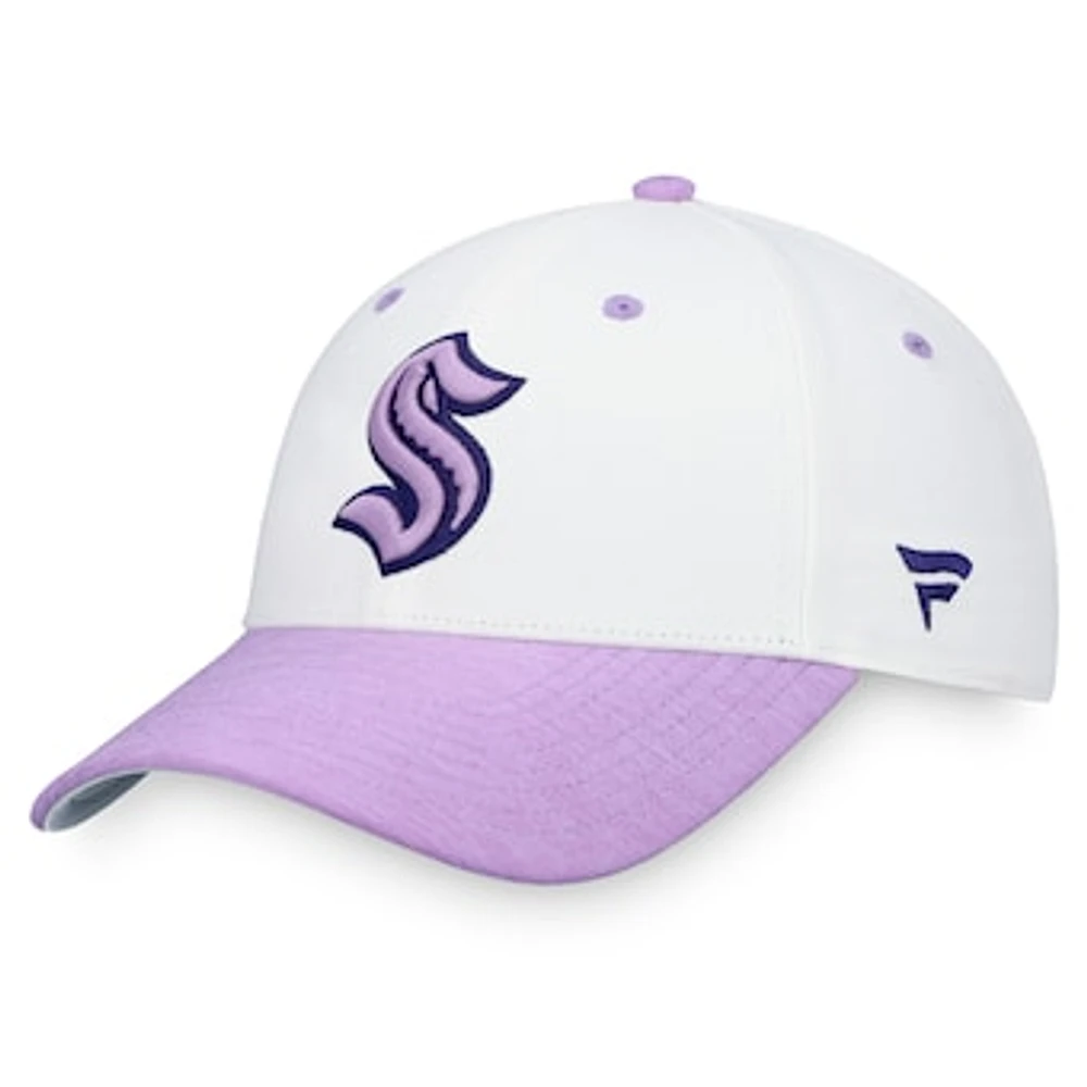 Men's Fanatics White/Purple Seattle Kraken Authentic Pro Hockey Fights Cancer Adjustable Hat