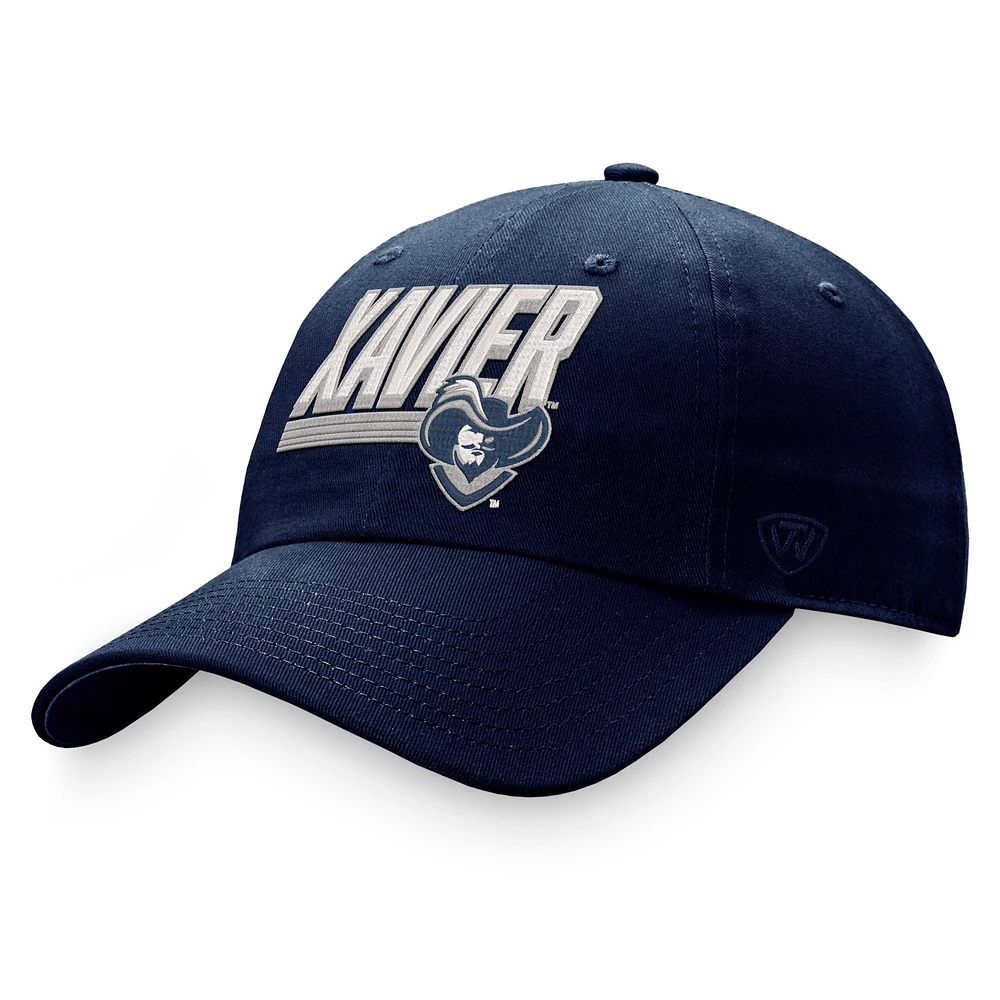 Men's Top of the World Navy Xavier Musketeers Slice Adjustable Hat