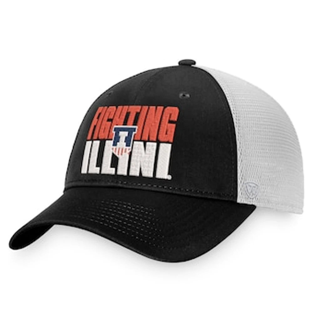 Men's Top of the World Black/White Illinois Fighting Illini Stockpile Trucker Snapback Hat