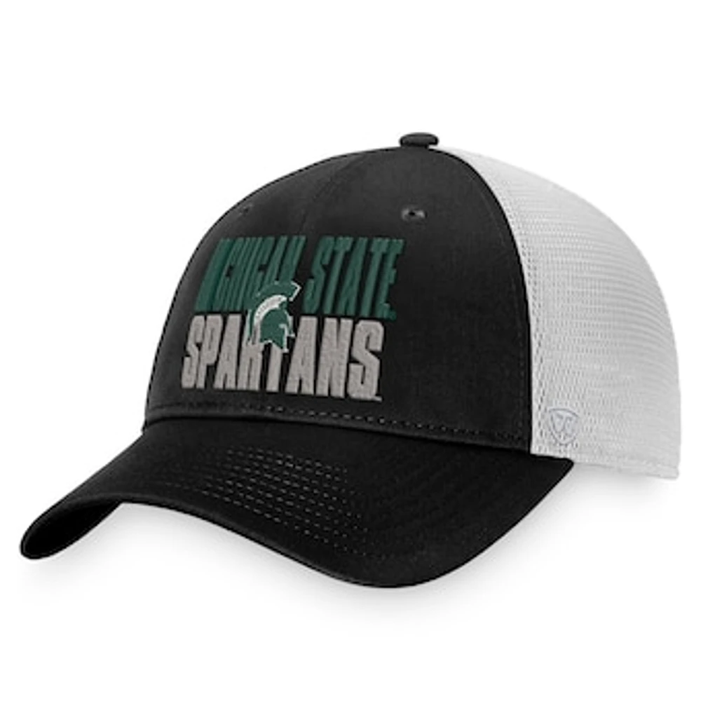 Men's Top of the World Black/White Michigan State Spartans Stockpile Trucker Snapback Hat