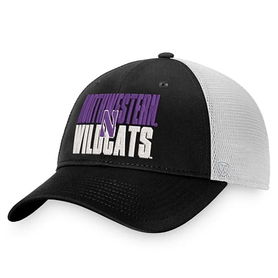 Men's Top of the World Black/White Northwestern Wildcats Stockpile Trucker Snapback Hat