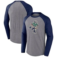 Men's Fanatics Heather Gray Vancouver Canucks Reverse Retro Raglan Tri-Blend Long Sleeve T-Shirt