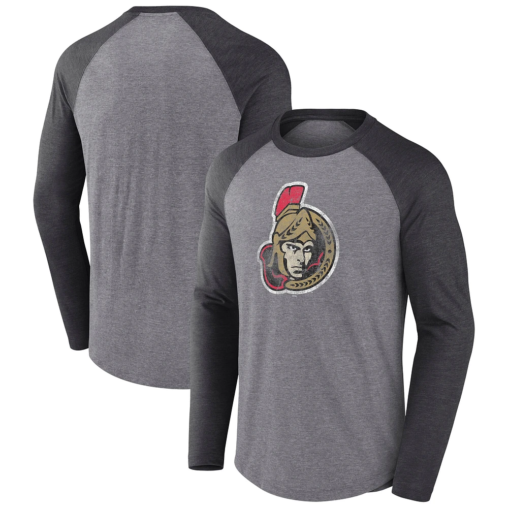 Men's Fanatics Heather Gray Ottawa Senators Special Edition Long Sleeve Tri-Blend Raglan T-Shirt