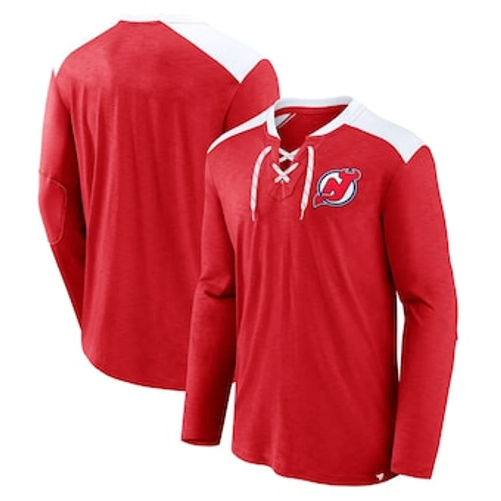 Men's Fanatics Red New Jersey Devils Special Edition 2.0 Long Sleeve Lace-Up T-Shirt