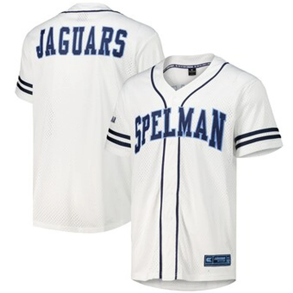 Men's Colosseum White Spelman College Jaguars Free Spirited Mesh Button-Up Baseball Jersey