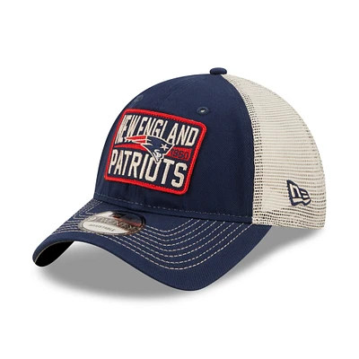 Men's New Era  Navy/Natural New England Patriots  Devoted Trucker 9TWENTY Snapback Hat