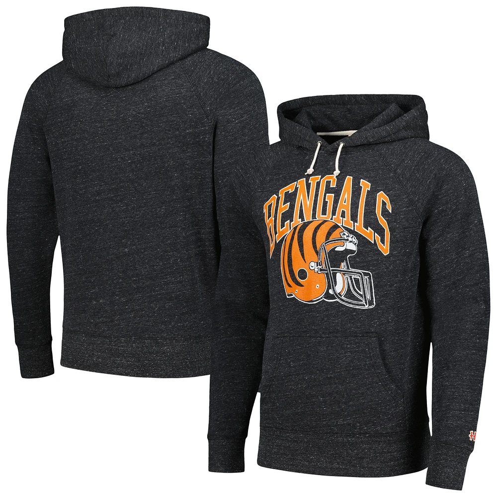 Men's Homage Charcoal Cincinnati Bengals Helmet Raglan Tri-Blend Pullover Hoodie