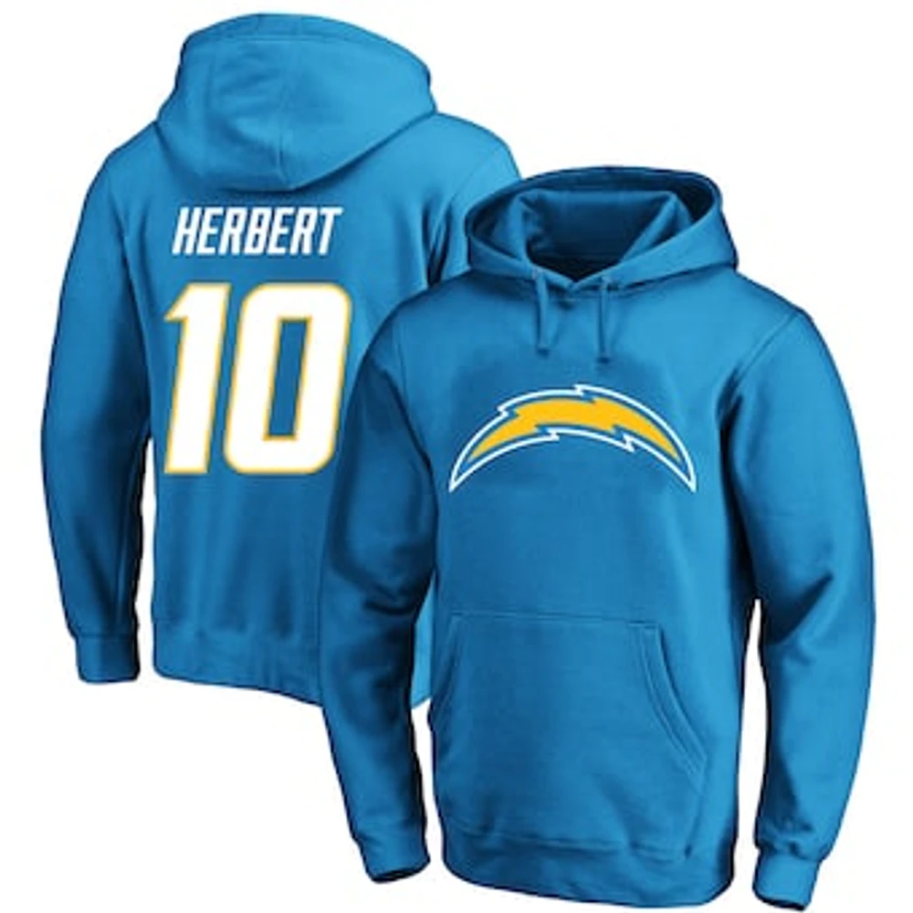 Men's Fanatics Justin Herbert Powder Blue Los Angeles Chargers Big & Tall Fleece Name Number Pullover Hoodie