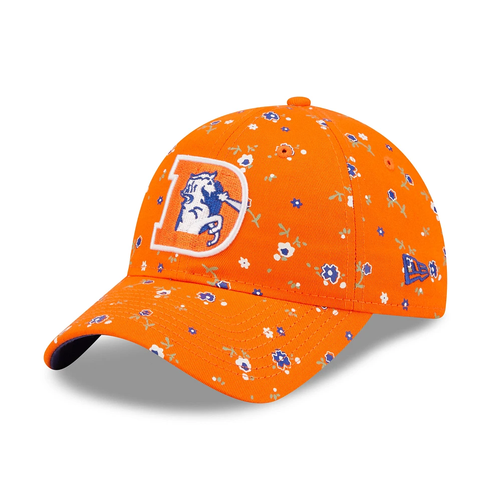 Women's New Era Orange Denver Broncos  Floral 9TWENTY Adjustable Hat