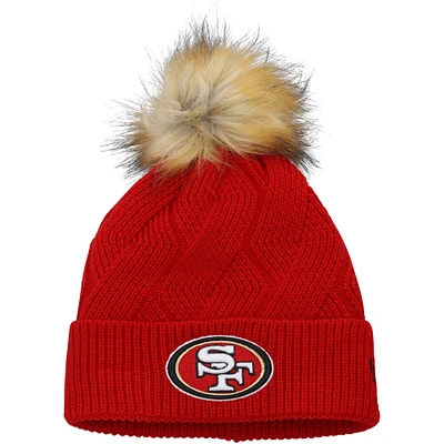 Women's New Era Scarlet San Francisco 49ers Snowy Cuffed Knit Hat with Pom