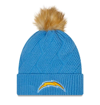 Women's New Era Powder Blue Los Angeles Chargers Snowy Cuffed Knit Hat with Pom