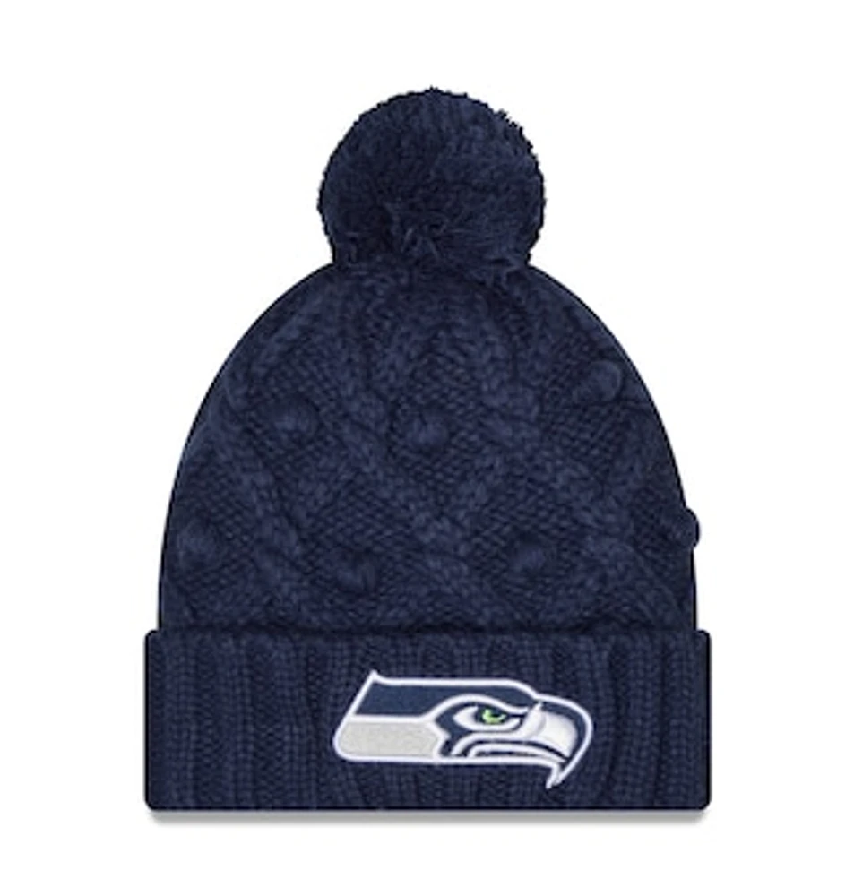 Women's New Era College Navy Seattle Seahawks Toasty Cuffed Knit Hat with Pom